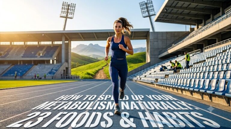 A healthy woman power-walking on at stadium